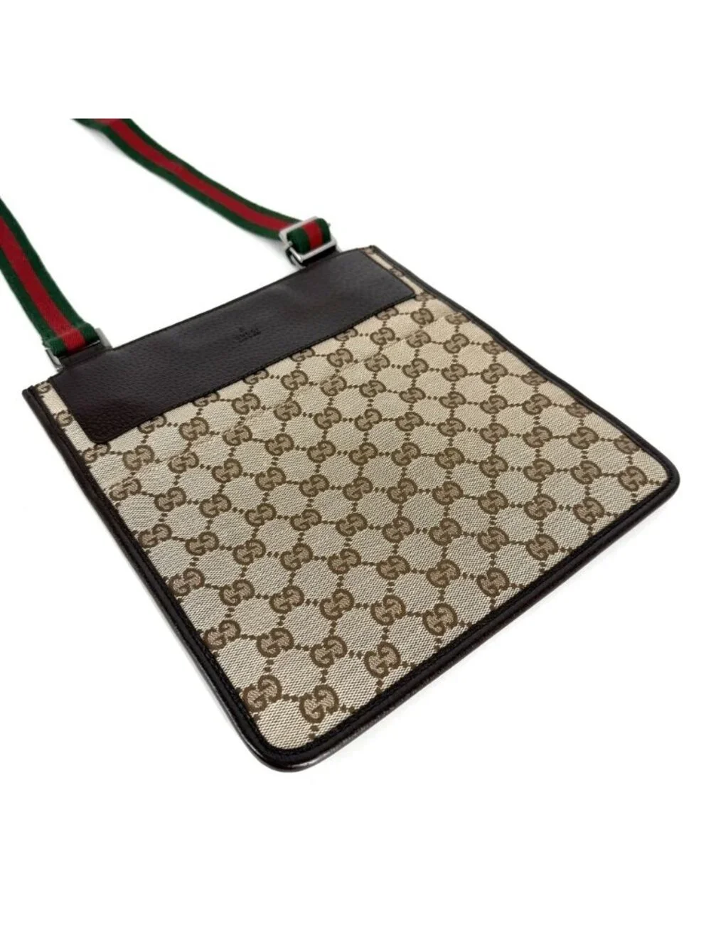 Gucci Shoulder Bag Sherry Line Crossbody GG Canvas Leather Beige Silver